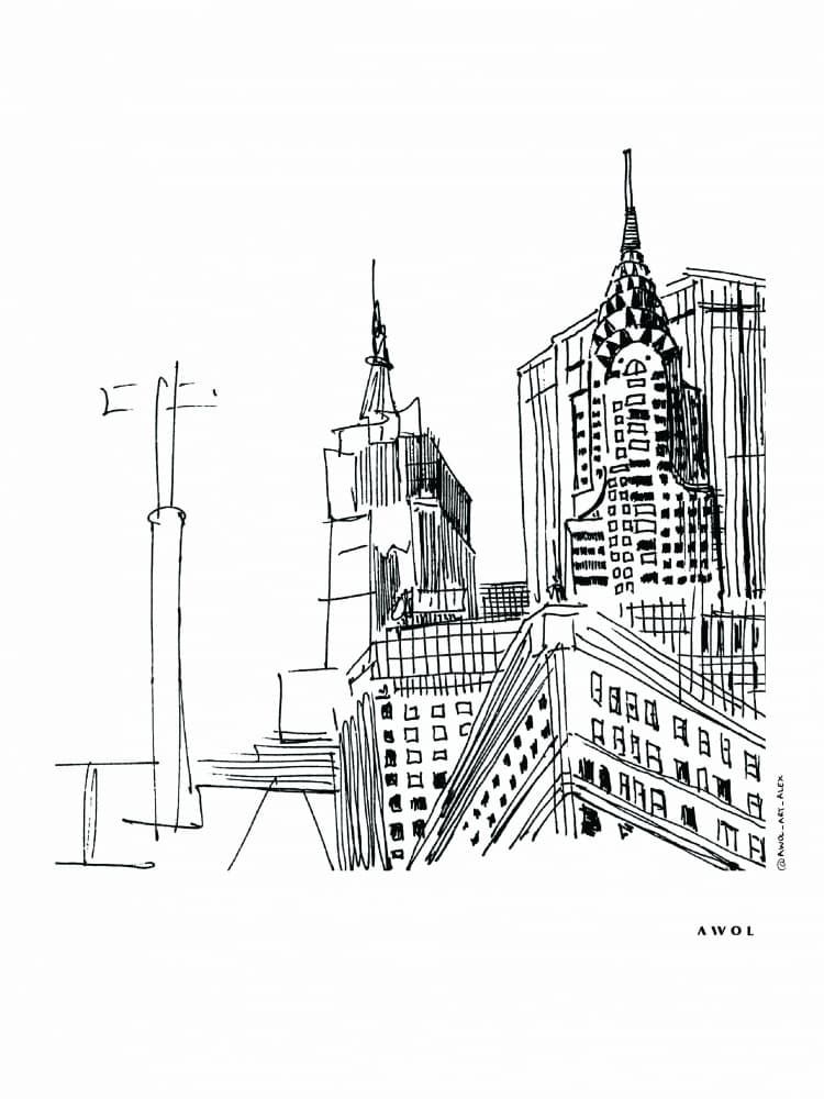 Manhattan Skyline Sketch by Awol Art Alex — canvas wall art