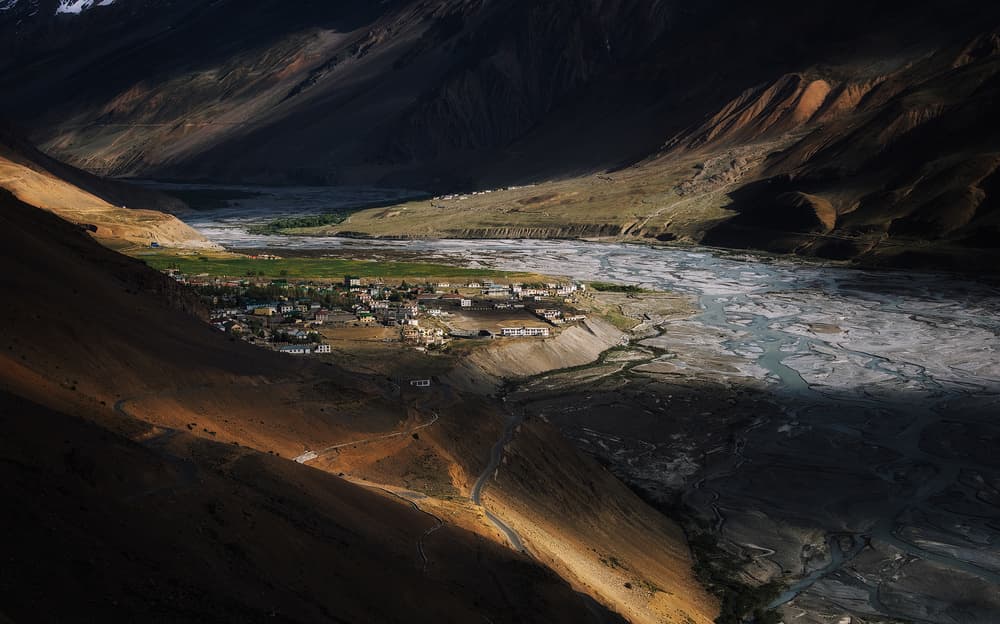 Mountain River Village Light by swapnil deshpande — canvas wall art