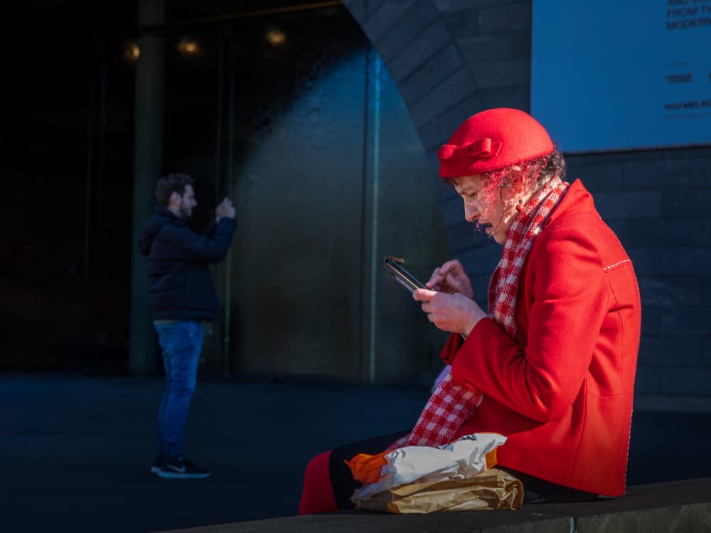 Red Hat City Moment by Irene Wu — canvas wall art
