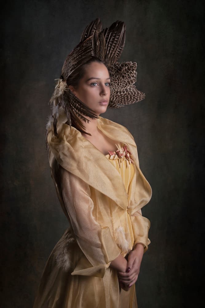 Elegant Woman Feathered Portrait by Carola Kayen-Mouthaan — canvas wall art