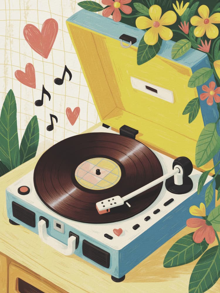 Retro Record Romance by Andreas Magnusson — canvas wall art