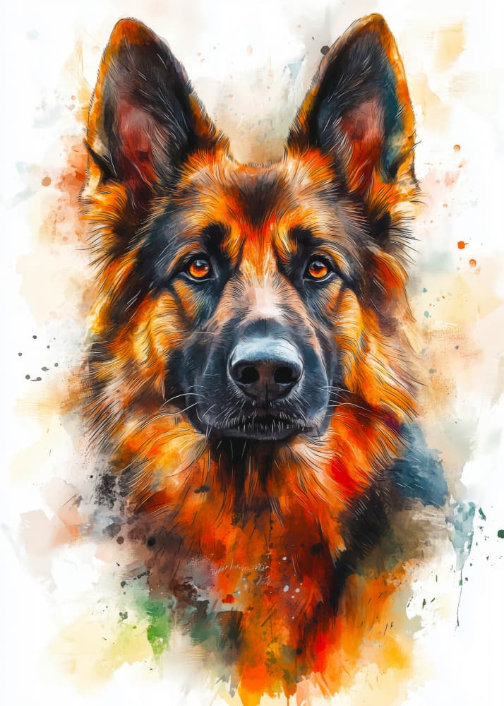 Watercolor German Shepherd by Justyna Jaszke — canvas wall art