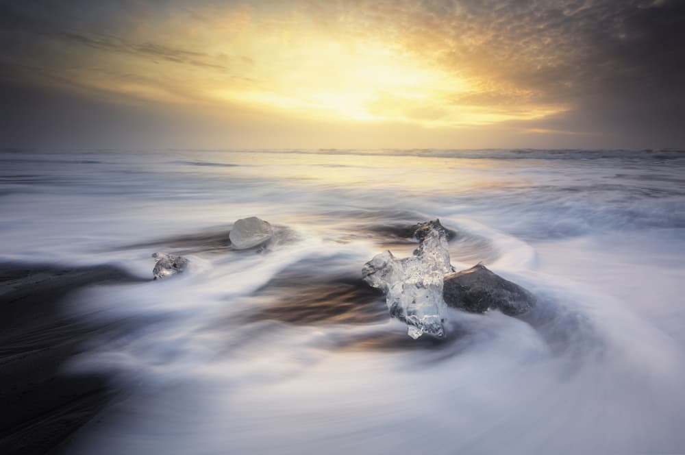 Ice Beach Golden Light by Rodrigo Núñez Buj — canvas wall art
