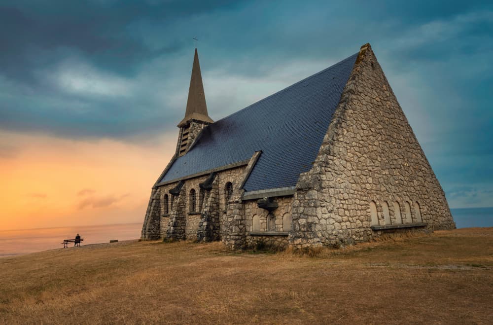 Coastal Church Sunset by Amir Ehrlich — canvas wall art