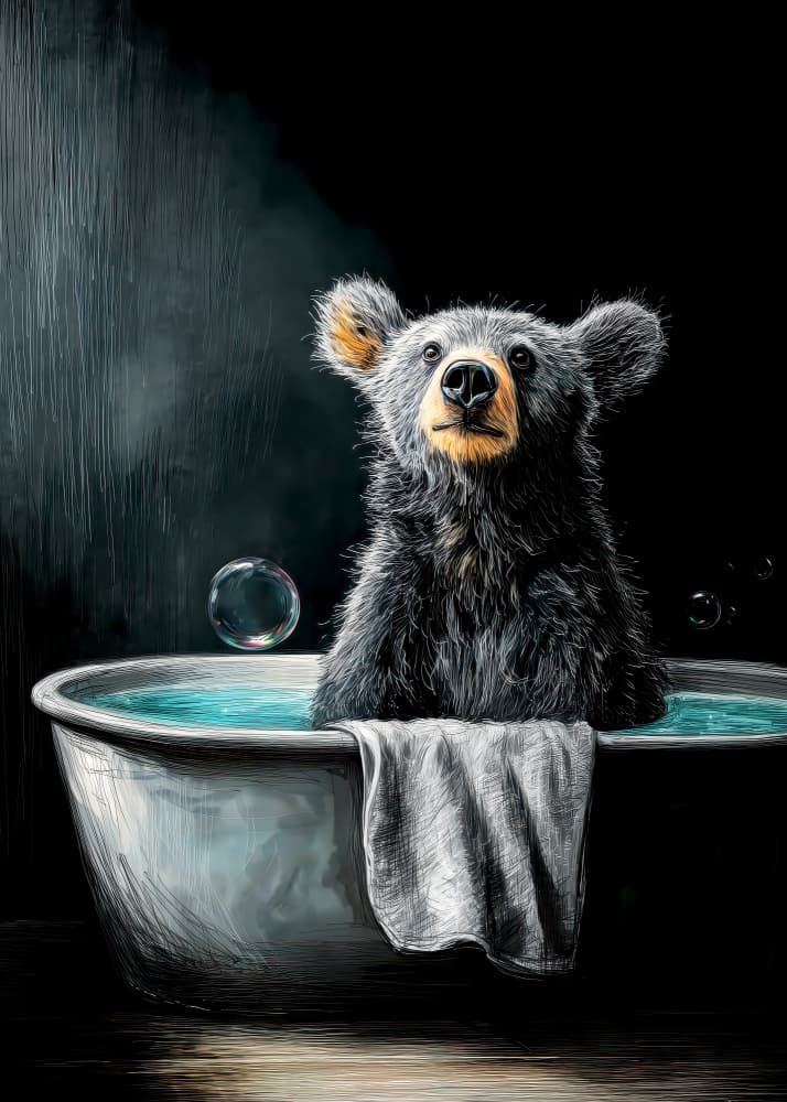 Cute Bear Bathtime by Justyna Jaszke — canvas wall art