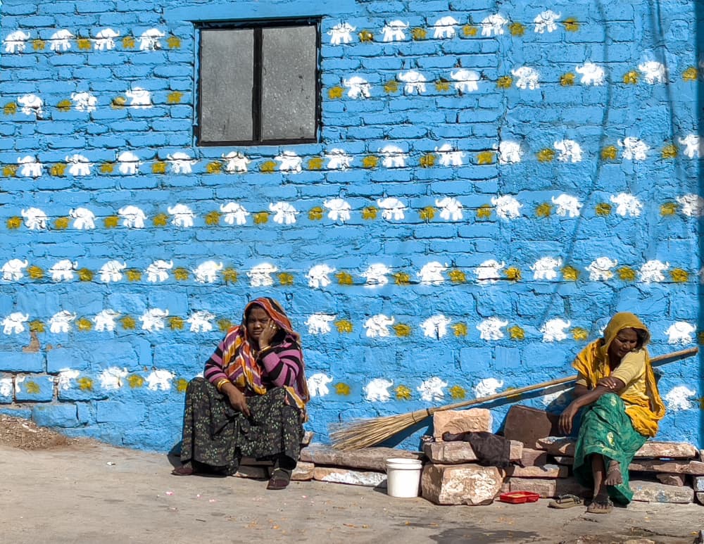Indian Women Blue Wall by Ilana Lam — canvas wall art