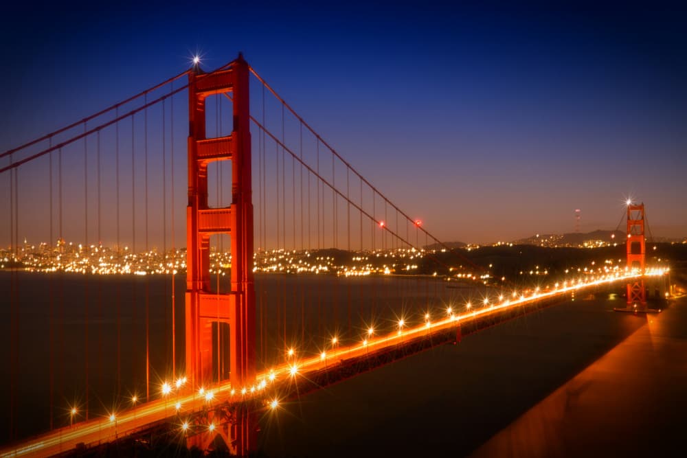 Golden Gate Night Glow by Melanie Viola — canvas wall art