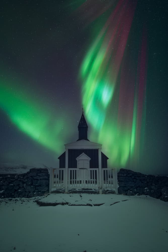 Northern Lights Chapel by David Martin Castan — canvas wall art