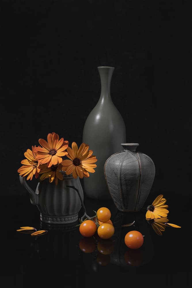 Orange Flowers Still Life by Lydia Jacobs — canvas wall art