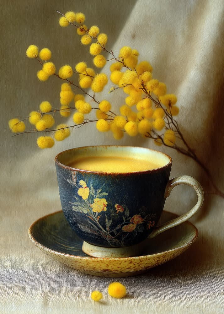 Yellow Mimosa Tea by Justyna Jaszke — canvas wall art