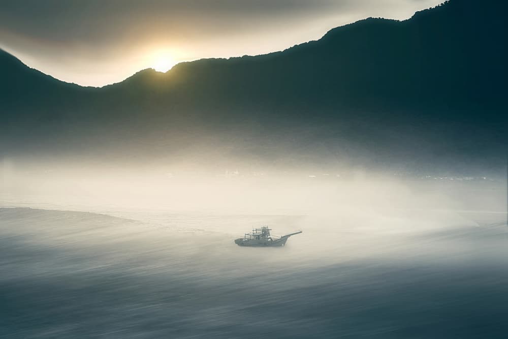 Misty Morning Boat by MingLun Tsai (蔡明倫) — canvas wall art