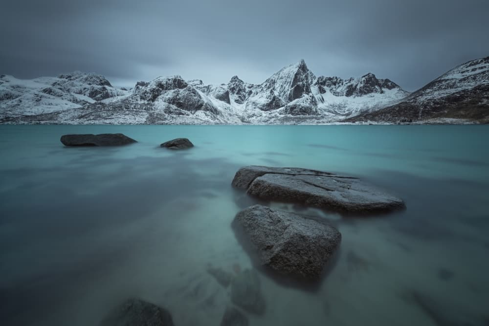 Snowy Mountains Blue Lake by Raymond Hoffmann — canvas wall art
