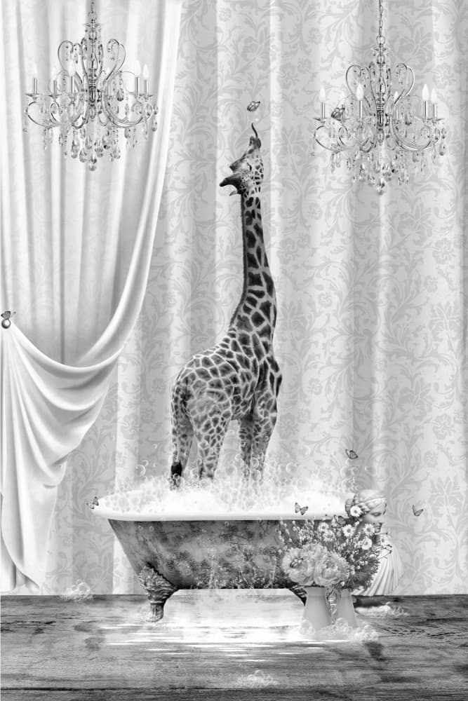Whimsical Giraffe Bath by Sue Skellern — canvas wall art