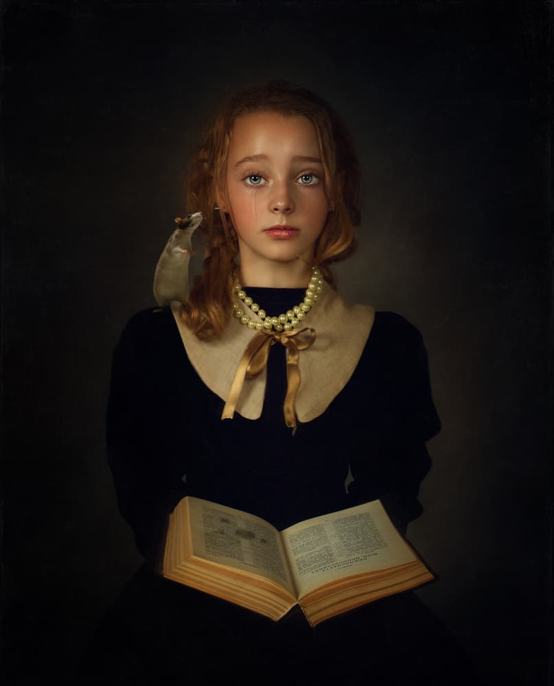 Girl With Book And Pet by Svetlana Melik-Nubarova — canvas wall art