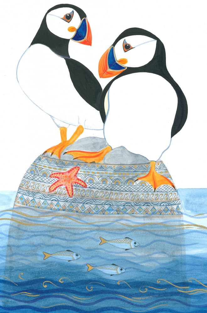 Puffins On Rock Cropped by Isabelle Brent — canvas wall art