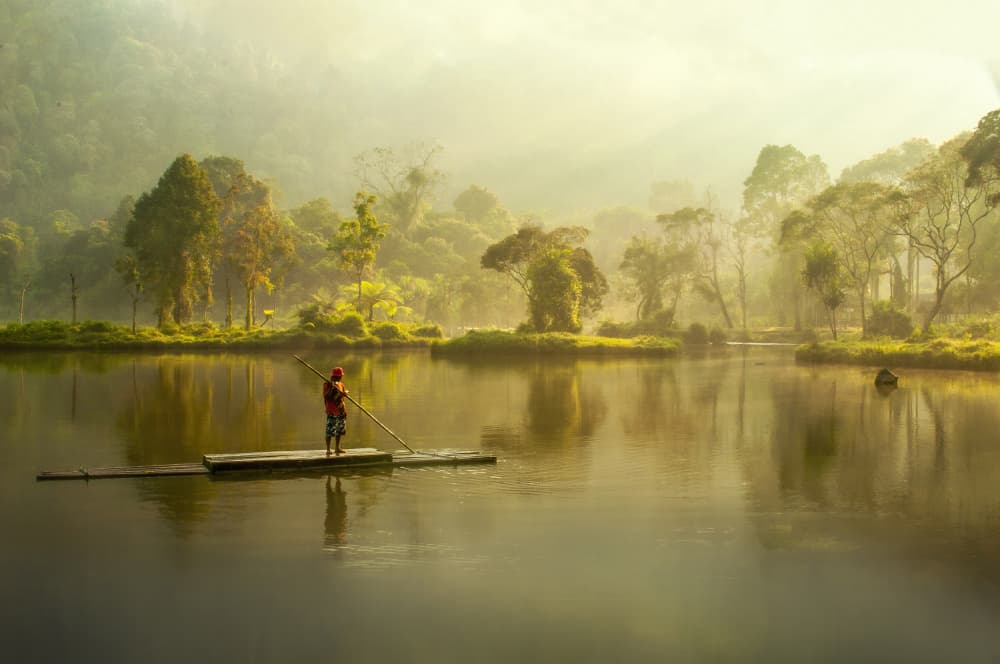 Misty Golden Lake by Antonyus Bunjamin (Abe) — canvas wall art