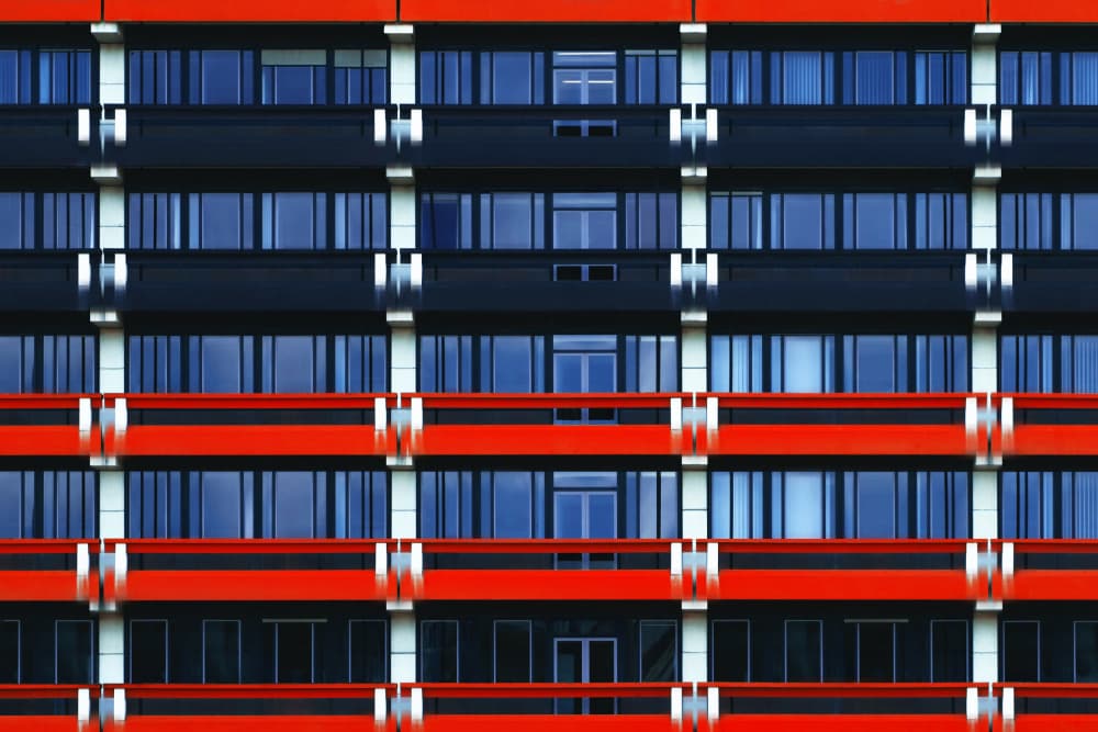 Red Modern Facade by Hans-Wolfgang Hawerkamp — canvas wall art