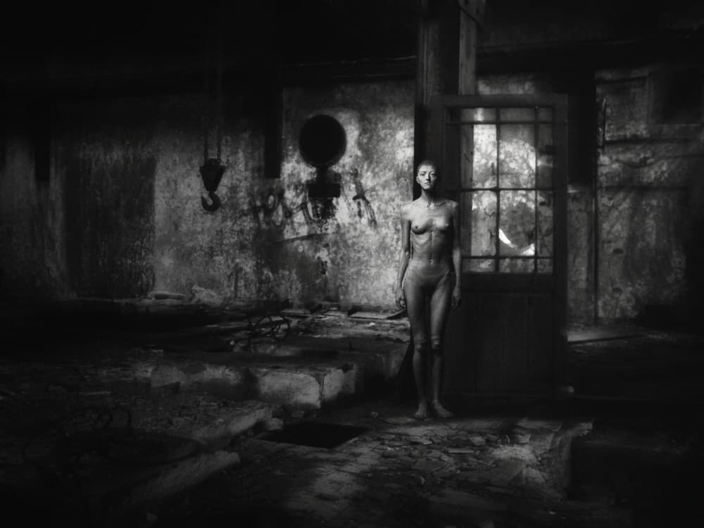 Dark Industrial Nude by Holger Droste — canvas wall art
