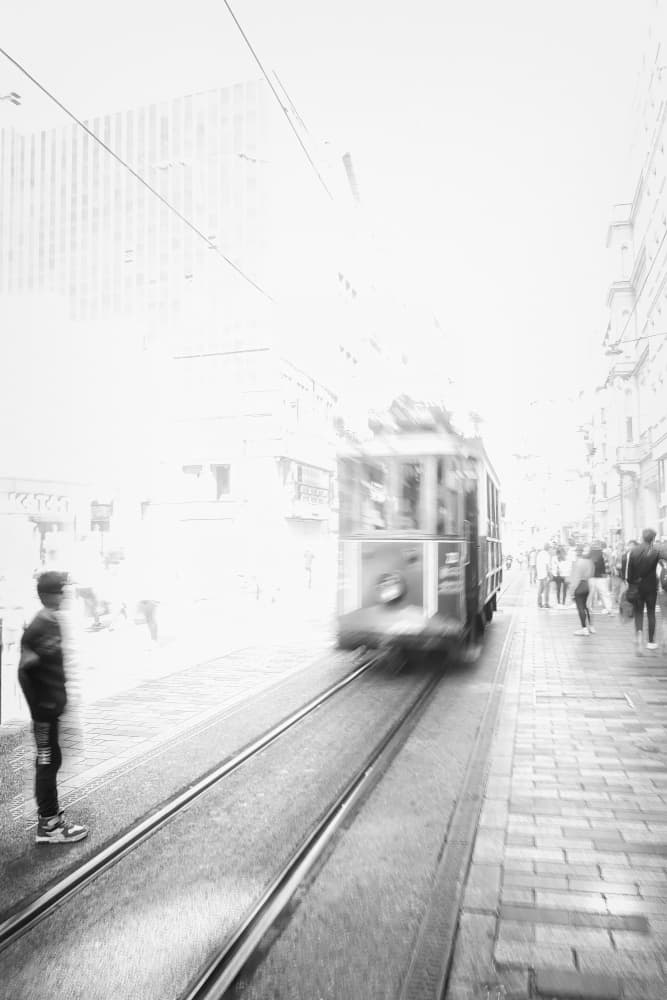 Bright City Tram Motion by Michel Groleau — canvas wall art