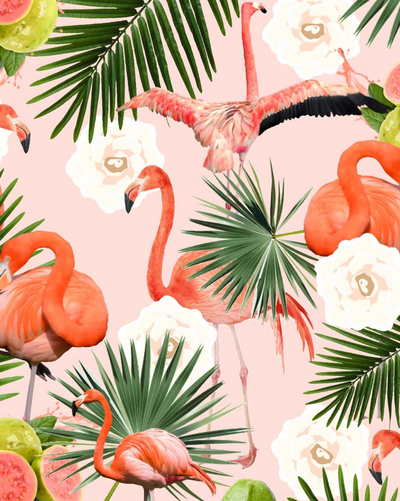 Flamingos Tropical Guava Bliss by Uma Gokhale — canvas wall art