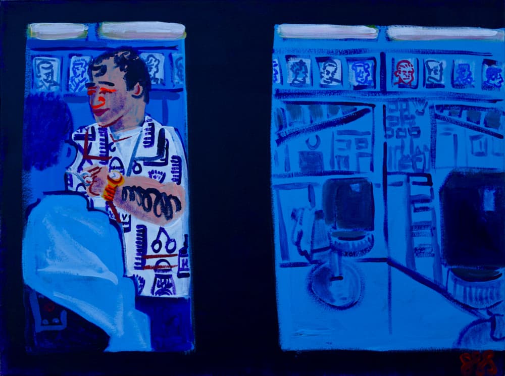 Blue Barbershop Scene by Steve Spencer — canvas wall art