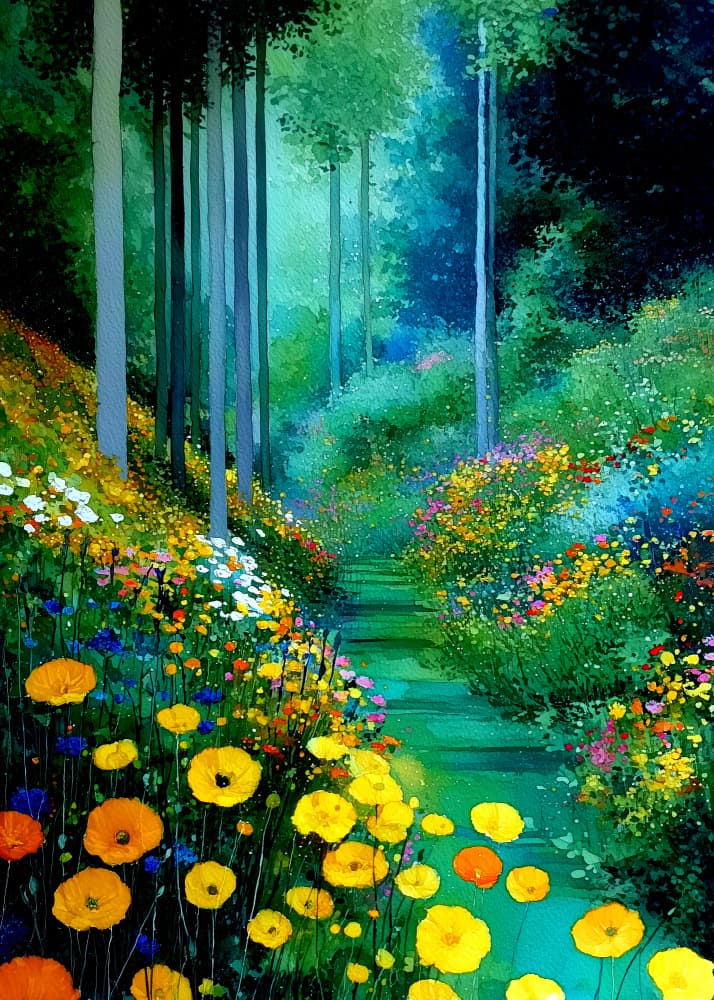 Sunlit Flower Path by Justyna Jaszke — canvas wall art