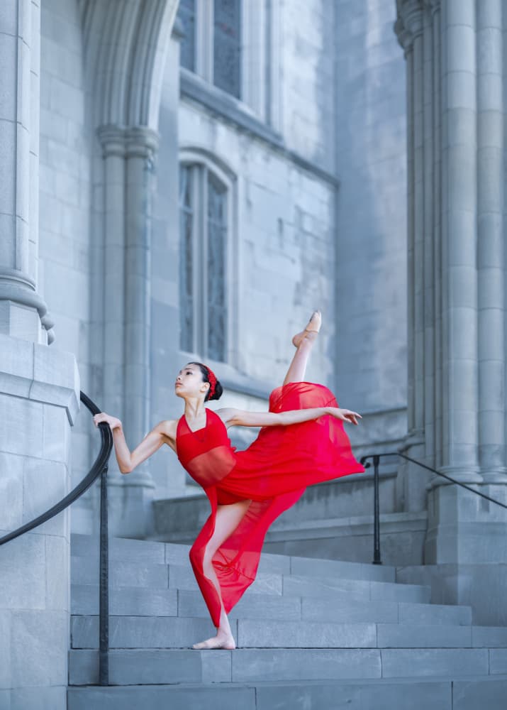 Elegant Red Ballet Pose by Catherine Wang — canvas wall art