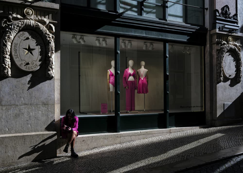 Pink Shadow City Shop by Carlos Costa — canvas wall art