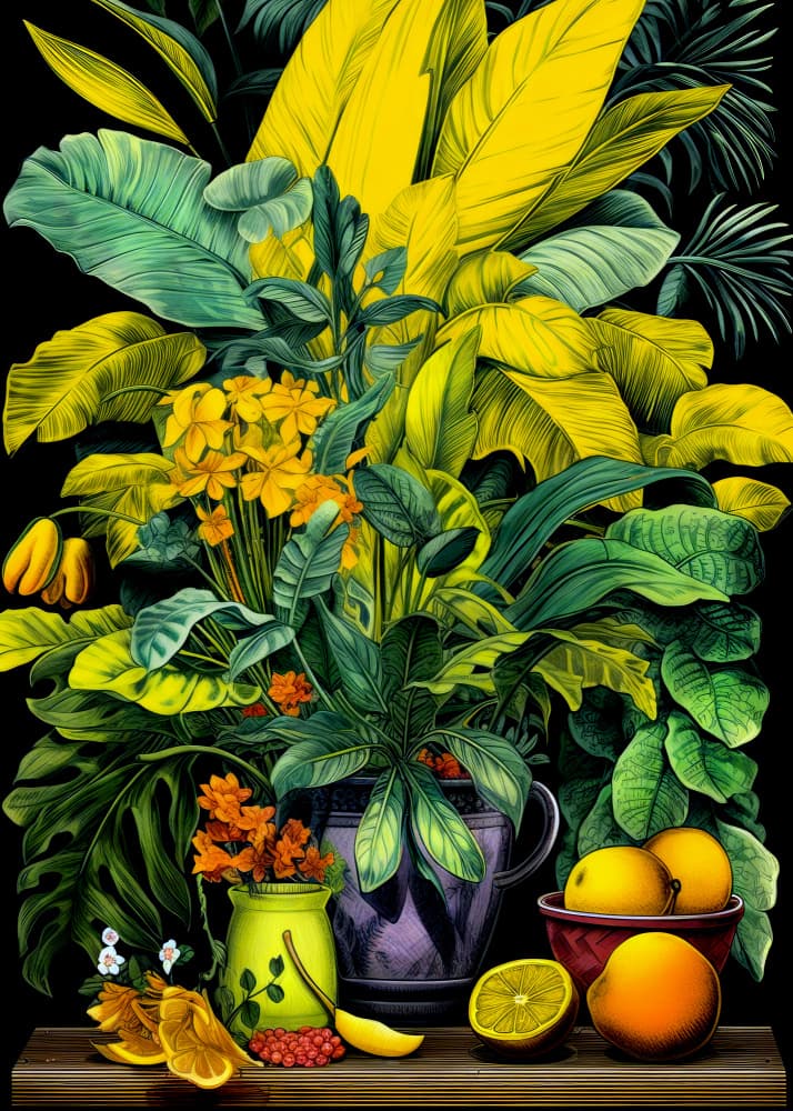 Tropical Leaves And Citrus by Justyna Jaszke — canvas wall art