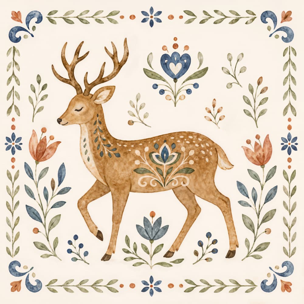 Folk Art Woodland Deer by Natalie Bruns — canvas wall art
