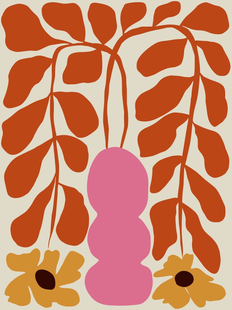 Pink Vase Orange Flowers by Miho Art Studio — canvas wall art