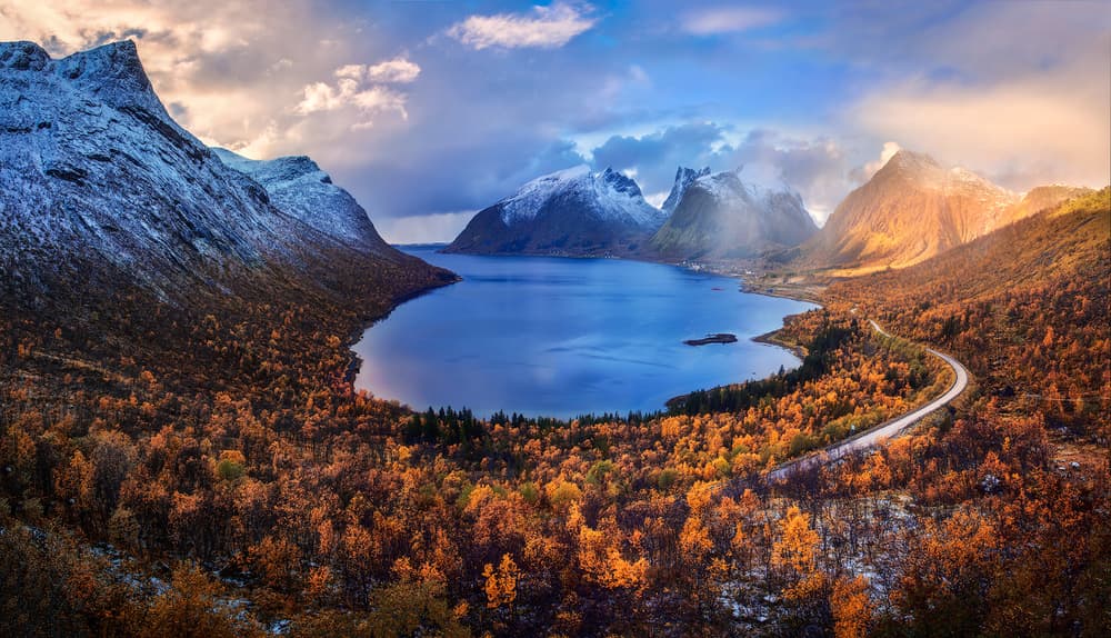 Autumn Mountain Lake Road by Mei Xu — canvas wall art