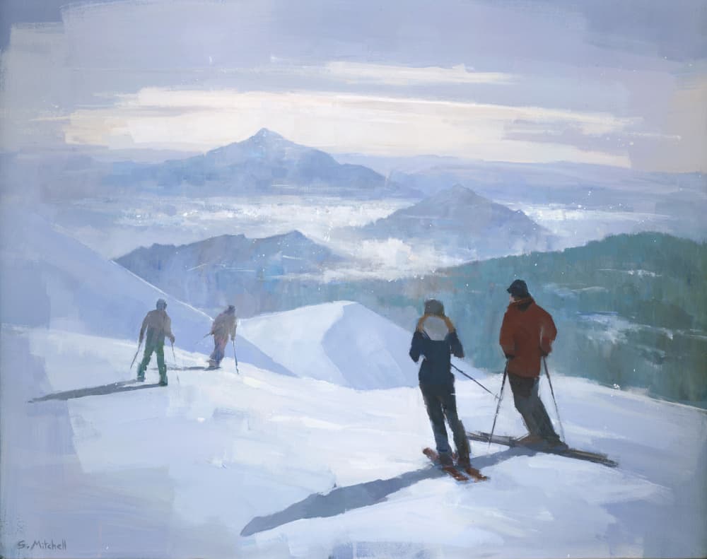 Skiers on Snowy Peaks by Steve Mitchell — canvas wall art