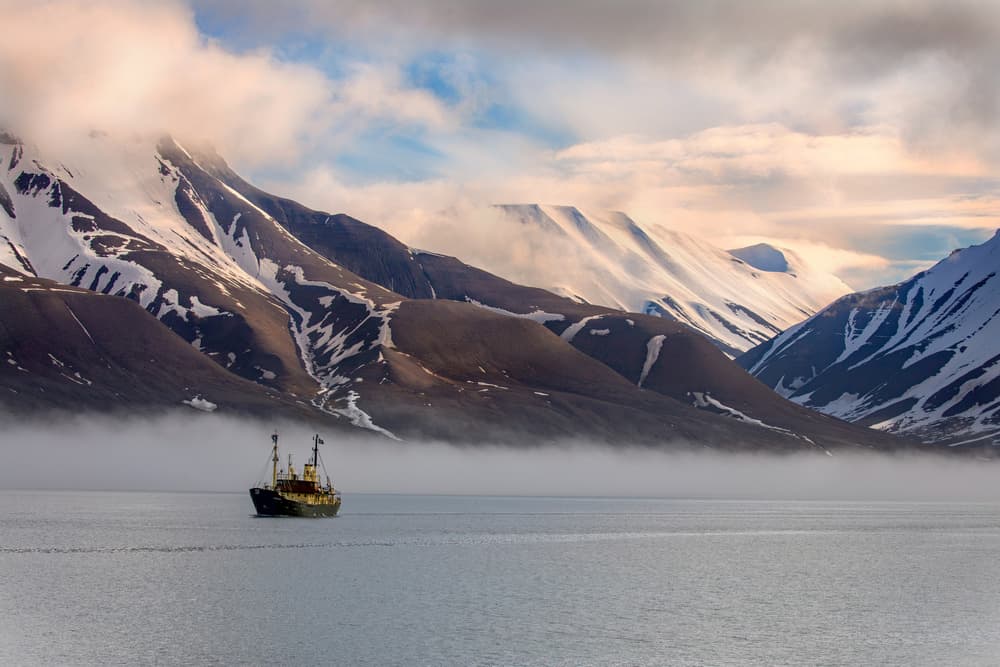 Arctic Boat Misty Peaks by Siyu_Wei APA — canvas wall art
