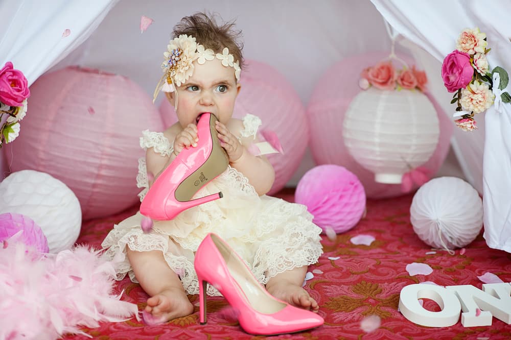 Mischievous Baby Pink Heels by Monika Vanhercke — canvas wall art