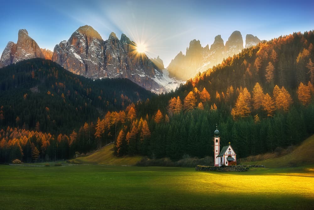 Mountain Chapel Sunrise by Krzysztof Browko — canvas wall art