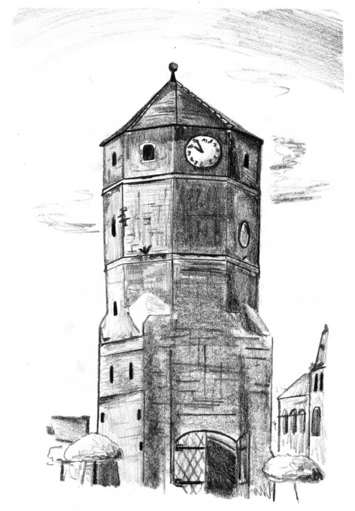 Historic Clock Tower Sketch by Kulik — canvas wall art