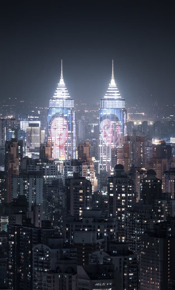 Skyscraper Faces At Night by Ran Shen — canvas wall art