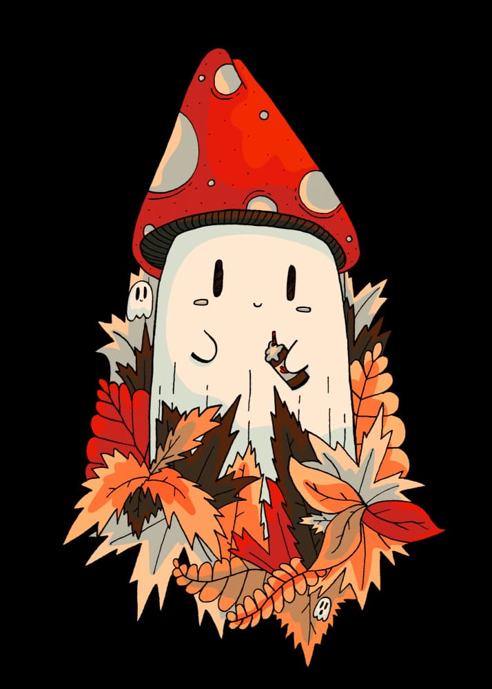 Cozy Fall Mushroom Ghost by Stephen Wade — canvas wall art