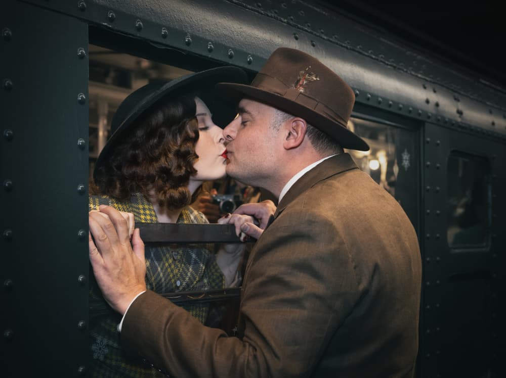 Vintage Train Kiss by Vicki Lai — canvas wall art