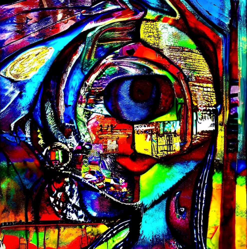 Vibrant Abstract Face by mnemonixART — canvas wall art