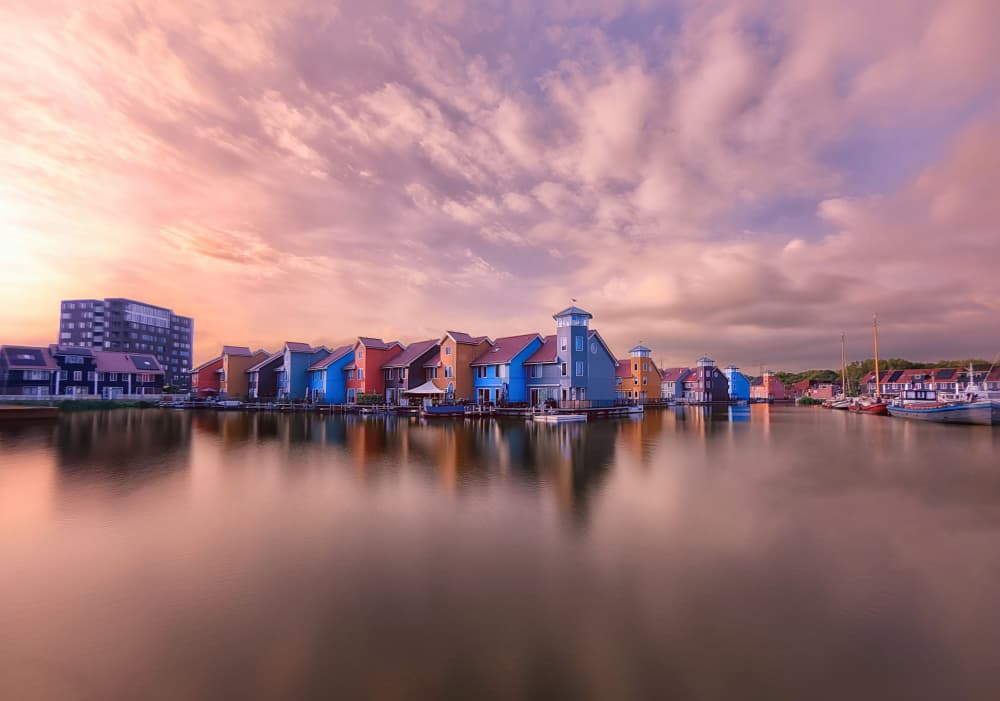 Colorful Waterfront Sunset by Larry Deng APA — canvas wall art