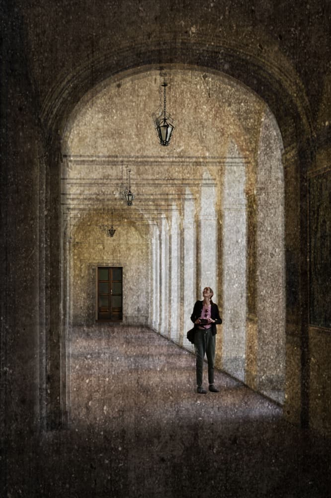 Lone Figure Archway Walk by Raffaele Corte — canvas wall art