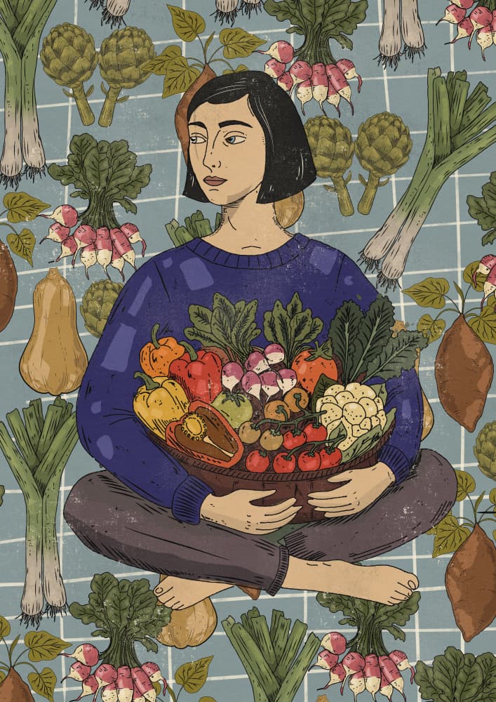 Woman with Fresh Vegetables by Nicholas — canvas wall art