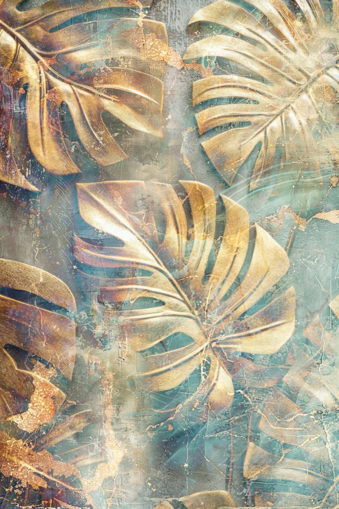 Golden Monstera Patina by Rafal Kulik — canvas wall art