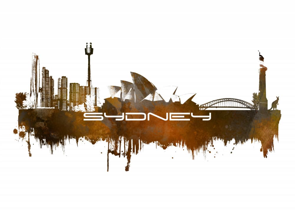 Sydney Watercolor Skyline by Justyna Jaszke — canvas wall art