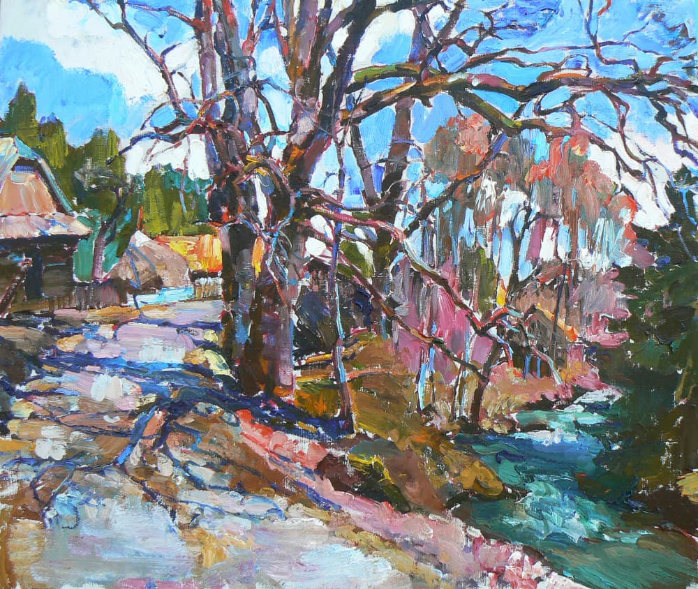 Vibrant Rural River Scene by Andrii Kutsachenko — canvas wall art