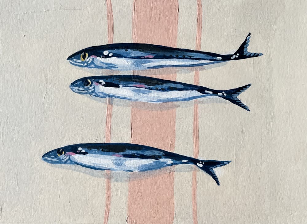 Three Blue Sardines by Madison Phipps — canvas wall art