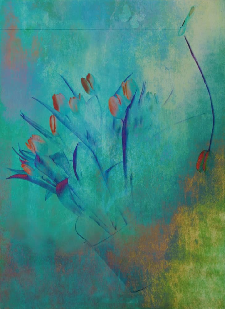 Serene Teal Tulips by Delphine Devos — canvas wall art