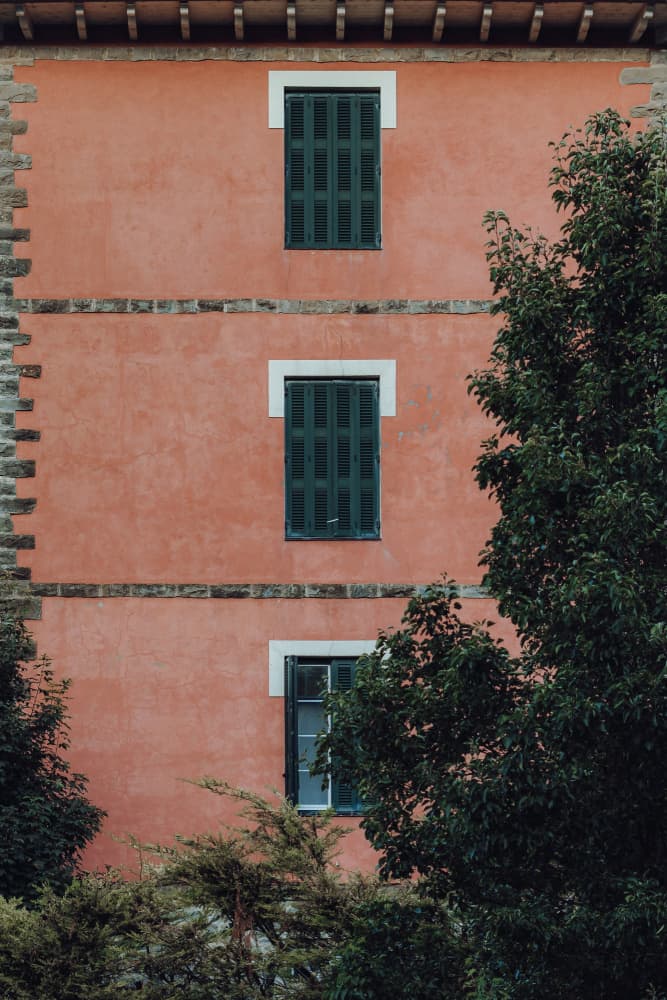 Peach Facade Green Shutters by Aimee Giles — canvas wall art